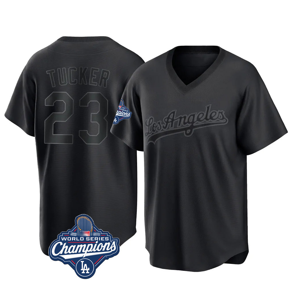 Vanessashop LA.Dodgers #23 Kyle Tucker Player Black World Series Meet Pitch Fashion T-shirt Stitched Jerseys