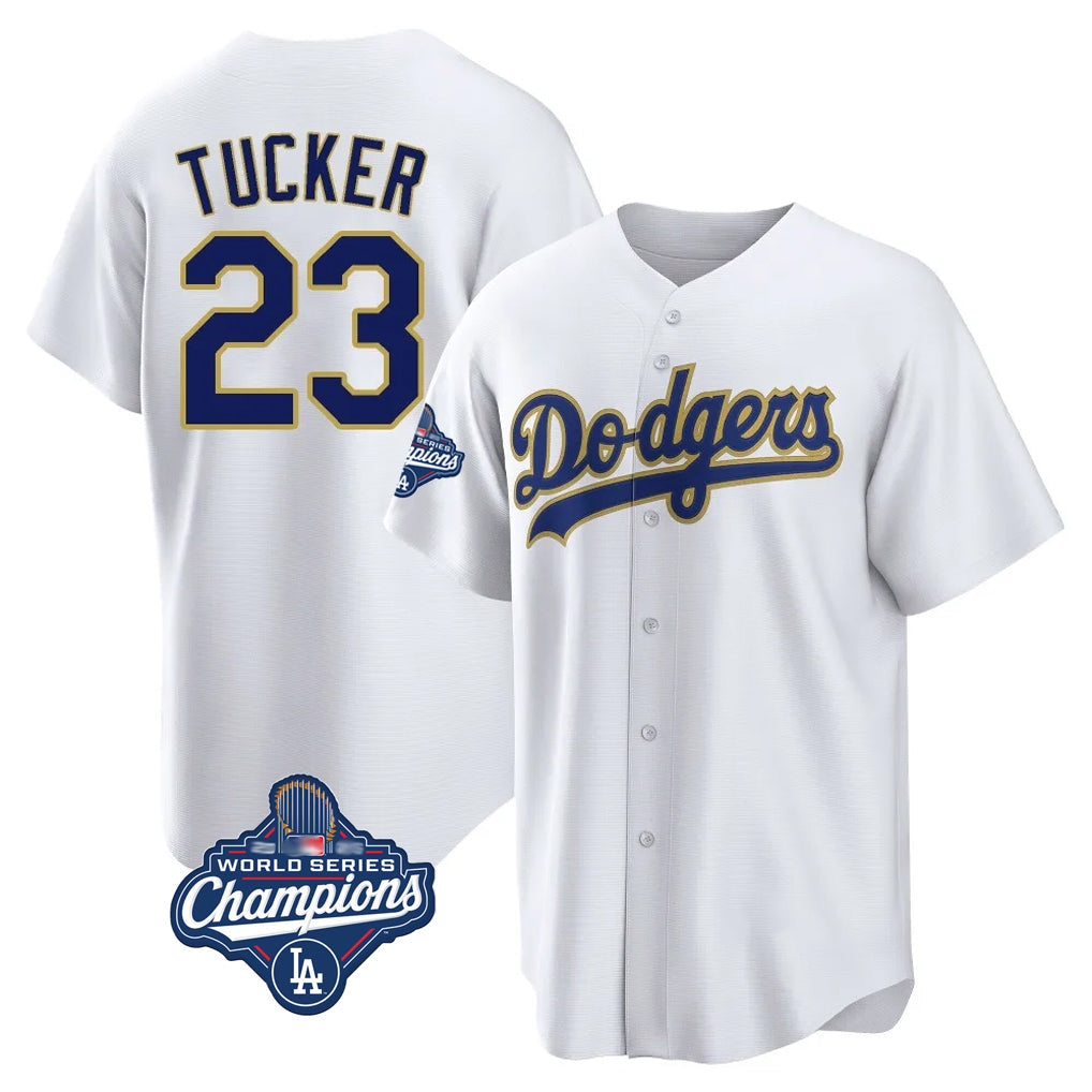 Vanessashop LA.Dodgers #23 Kyle Tucker Player Gold White World Series Meet 2026 Collection Stadium Game Stitched Jerseys