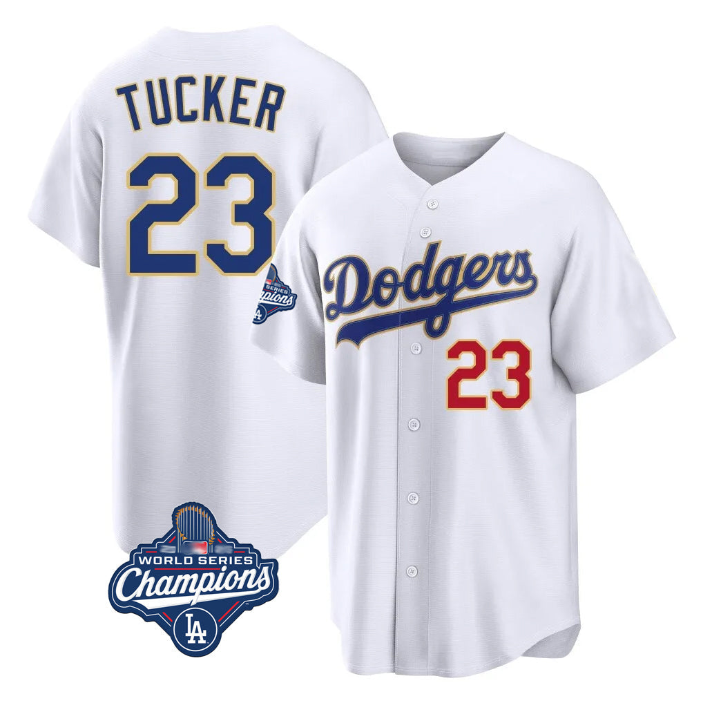 Vanessashop LA.Dodgers #23 Kyle Tucker Player Gold White World Series Meet 2026 Collection Stadium Limited Stitched Jerseys