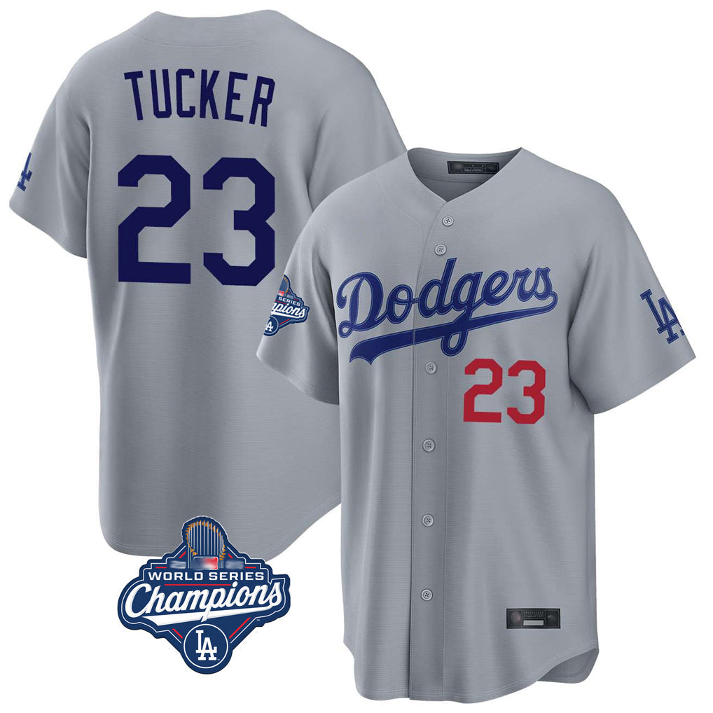 Vanessashop LA.Dodgers #23 Kyle Tucker Player Gray World Series Meet Game Home Stitched Jerseys