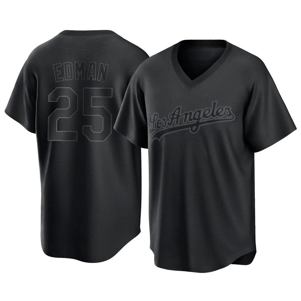 Vanessashop LA.Dodgers #25 Tommy Edman Player Black Pitch Fashion T-shirt Stitched Jerseys