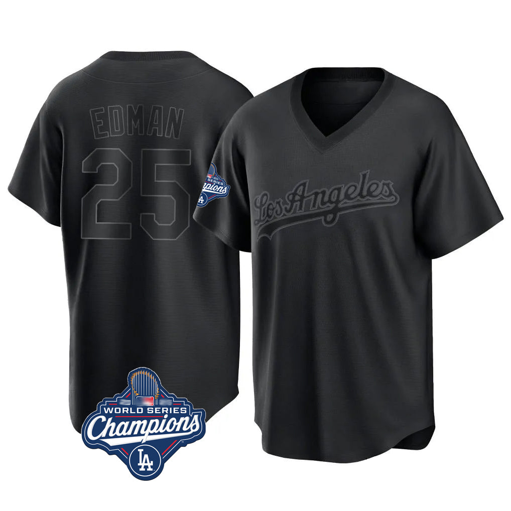 Vanessashop LA.Dodgers #25 Tommy Edman Player Black World Series Meet Pitch Fashion T-shirt Stitched Jerseys