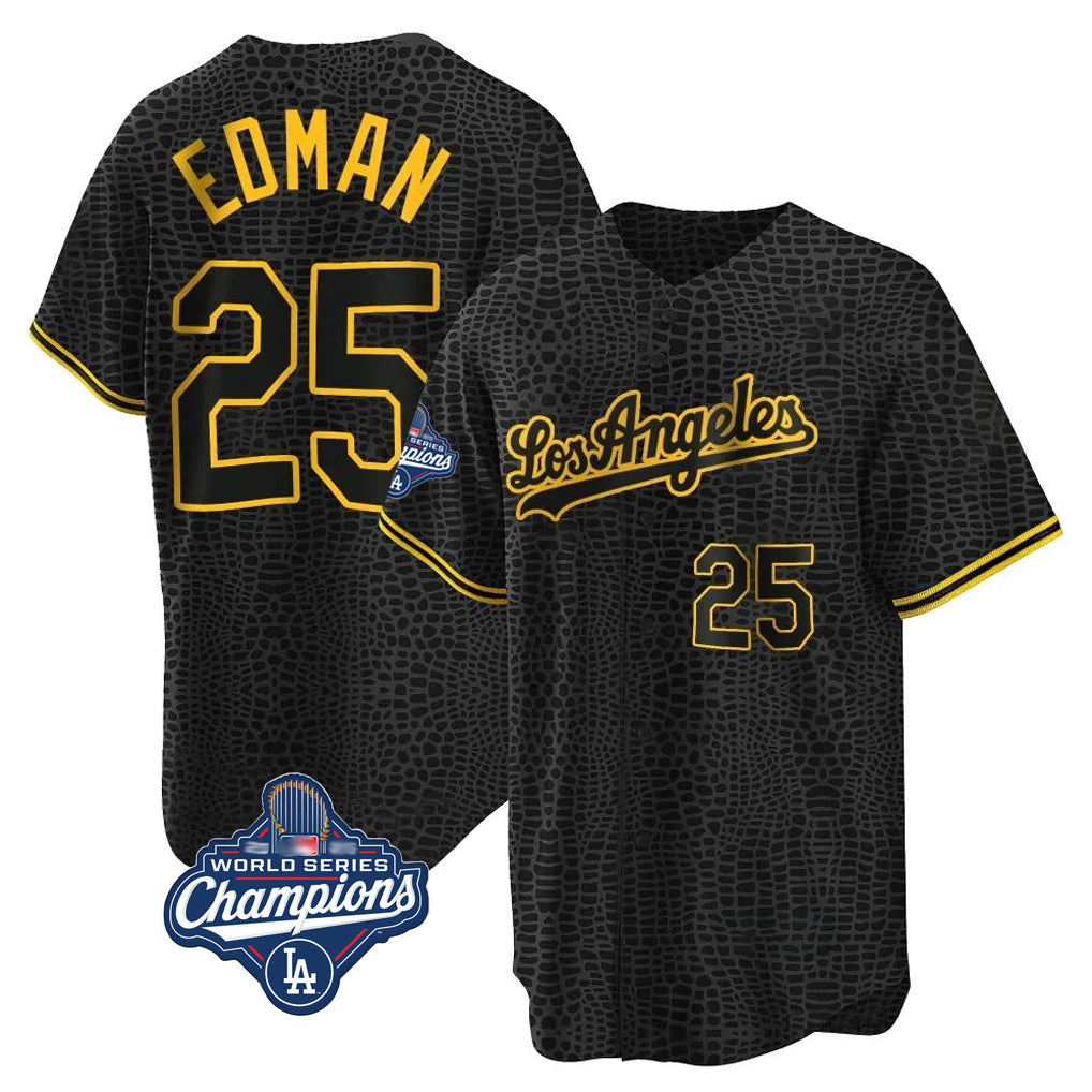 Vanessashop LA.Dodgers #25 Tommy Edman Player Black World Series Meet Snake Skin City Game Home All Stitched Jerseys