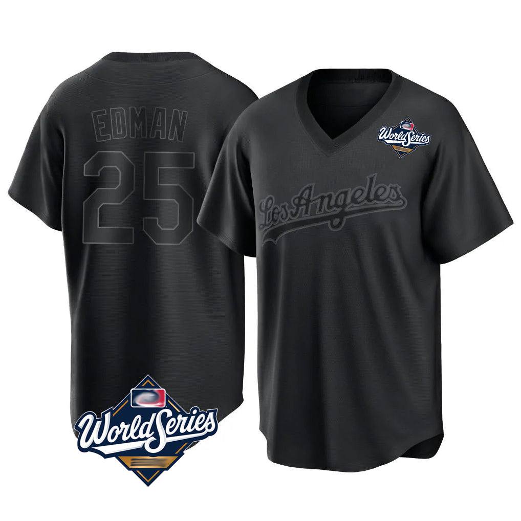 Vanessashop LA.Dodgers #25 Tommy Edman Player Black World Series Pitch Fashion T-shirt Stitched Jerseys