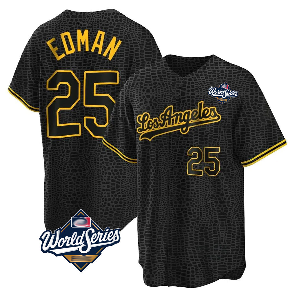 Vanessashop LA.Dodgers #25 Tommy Edman Player Black World Series Snake Skin City Game Home All Stitched Jerseys