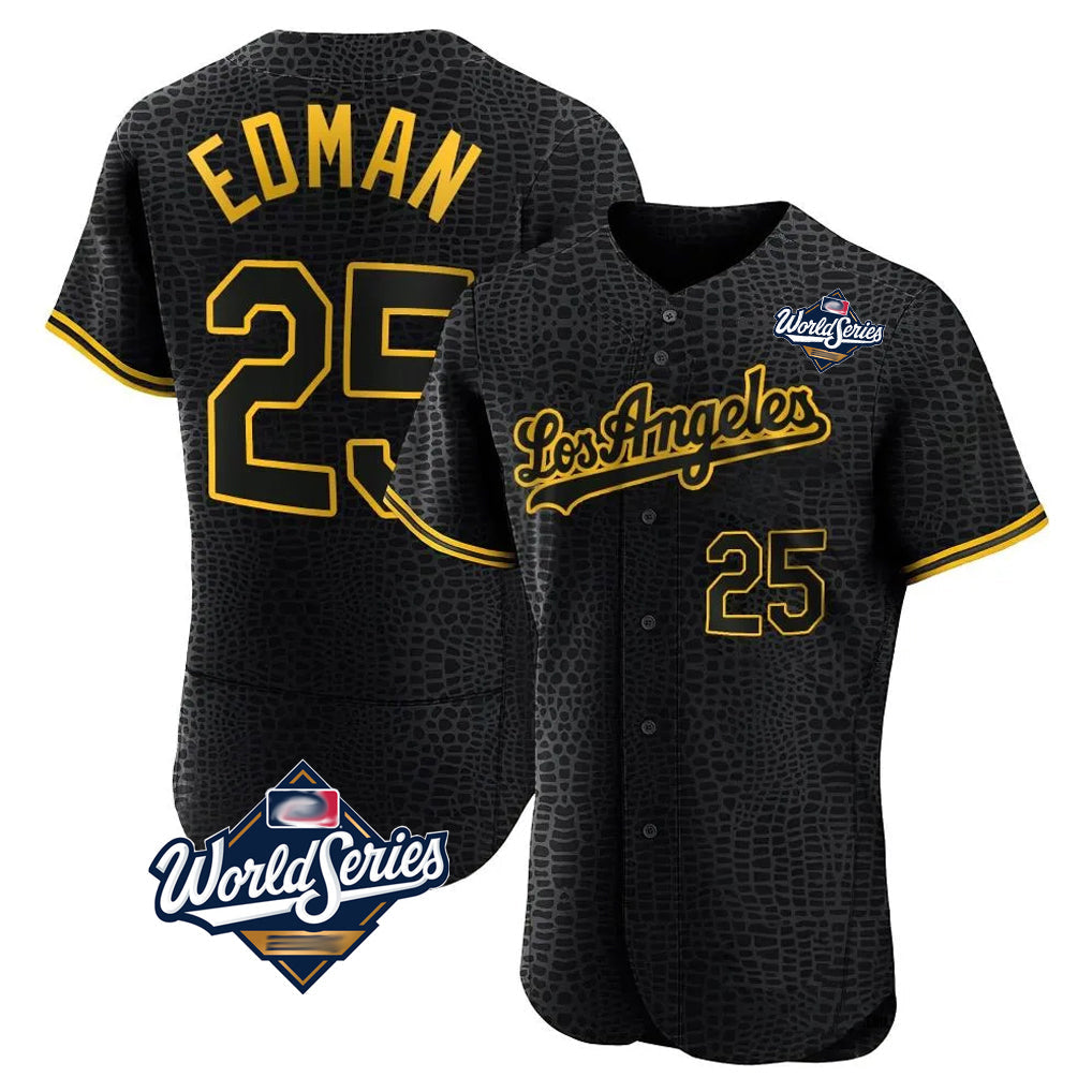 Vanessashop LA.Dodgers #25 Tommy Edman Player Black World Series Snake Skin City Limited Elite Home Stitched Jerseys