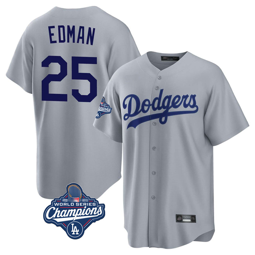 Vanessashop LA.Dodgers #25 Tommy Edman Player Gray World Series Meet Game Stitched Jerseys