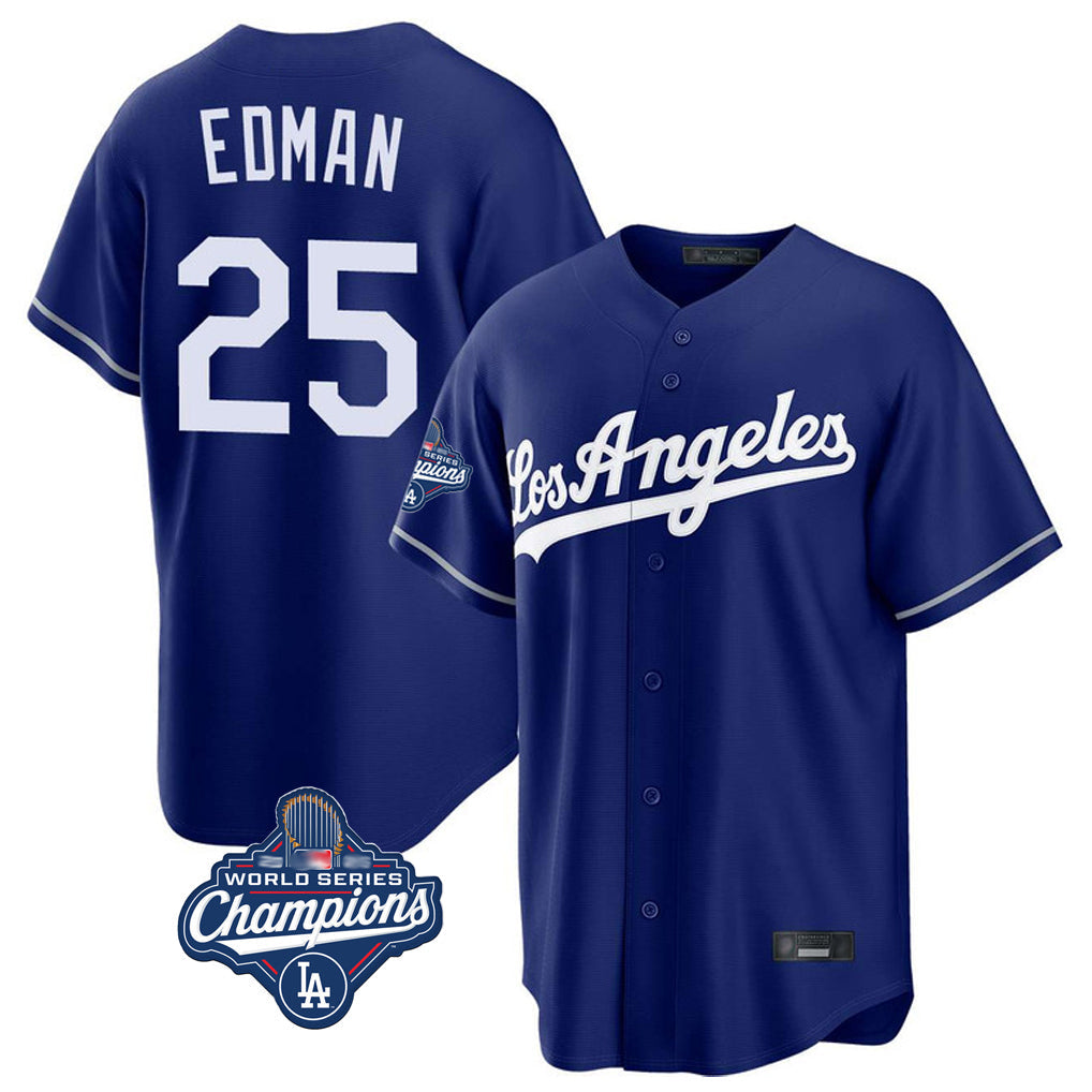 Vanessashop LA.Dodgers #25 Tommy Edman Player Royal World Series Meet Game Stitched Jerseys
