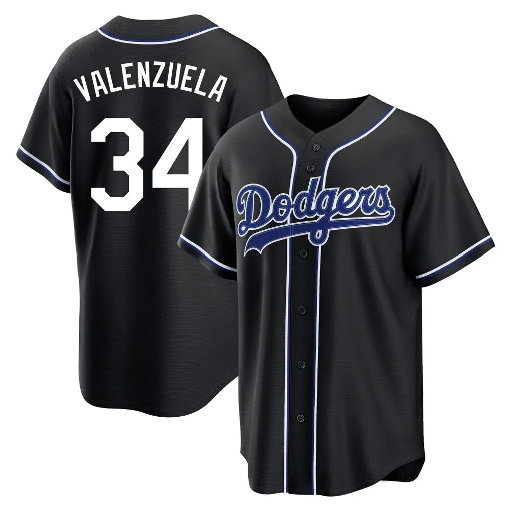 Vanessashop LA.Dodgers #34 Fernando Valenzuela Player Black Carbon Limited Home Stitched Jerseys