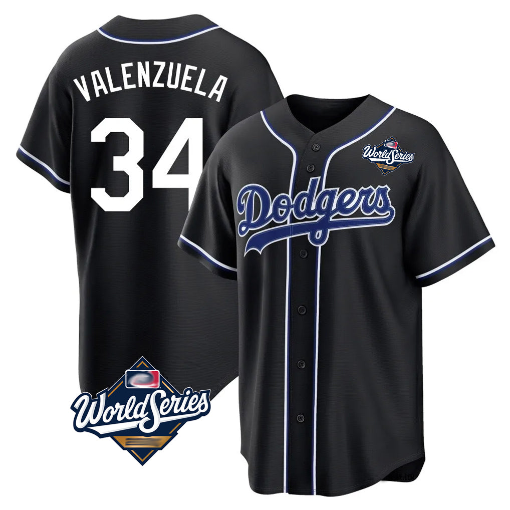 Vanessashop LA.Dodgers #34 Fernando Valenzuela Player Black World Series Carbon Limited Home Stitched Jerseys