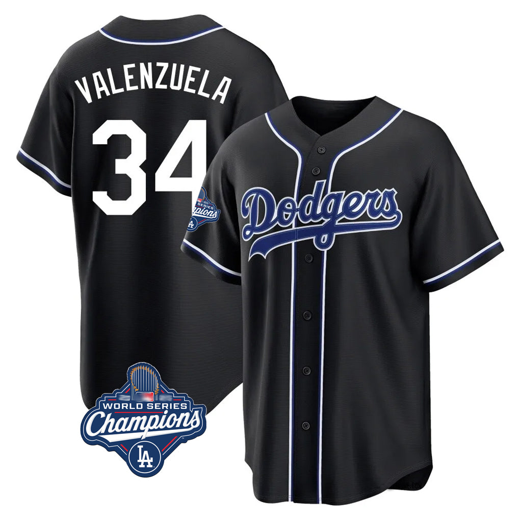Vanessashop LA.Dodgers #34 Fernando Valenzuela Player Black World Series Meet Carbon Limited Home Stitched Jerseys