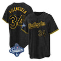 Vanessashop LA.Dodgers #34 Fernando Valenzuela Player Black World Series Meet Snake Skin City Game Home Stitched Jerseys