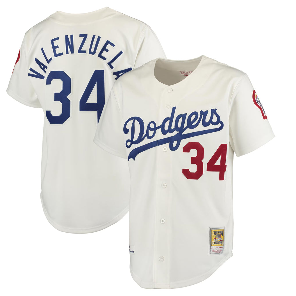 Vanessashop LA.Dodgers #34 Fernando Valenzuela Player Cream Throwback Vapor Limited Stitched Jerseys
