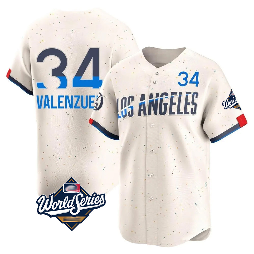 Vanessashop LA.Dodgers #34 Fernando Valenzuela Player Cream World Series City Connect Limited Home Stitched Jerseys