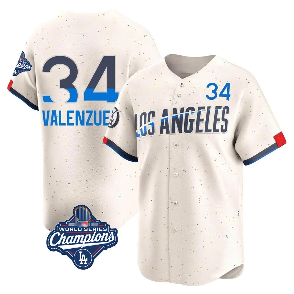Vanessashop LA.Dodgers #34 Fernando Valenzuela Player Cream World Series Meet City Connect Limited Home Stitched Jerseys