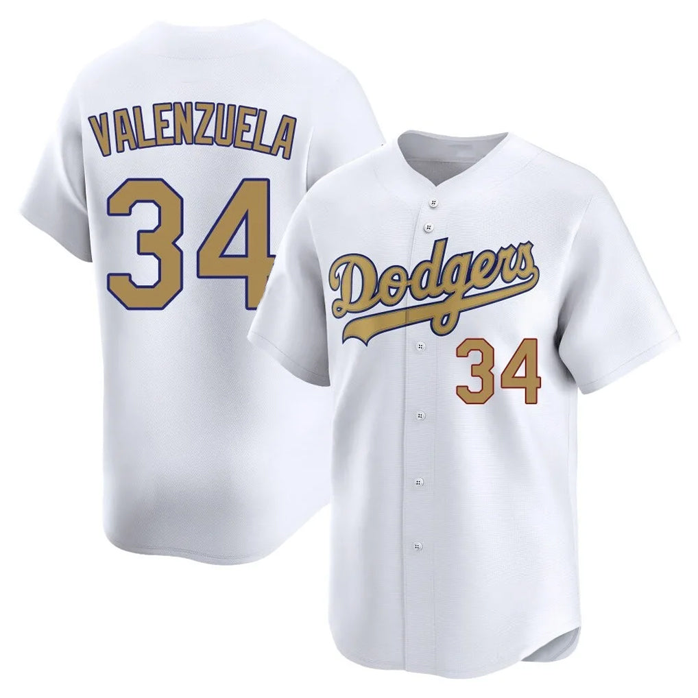 Vanessashop LA.Dodgers #34 Fernando Valenzuela Player Gold Collection Limited Home Stitched Jerseys