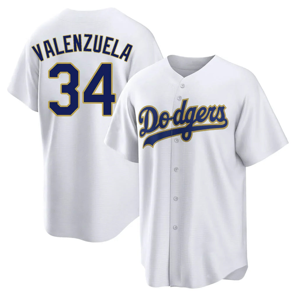 Vanessashop LA.Dodgers #34 Fernando Valenzuela Player Gold White 2026 Collection Stadium Game Stitched Jerseys