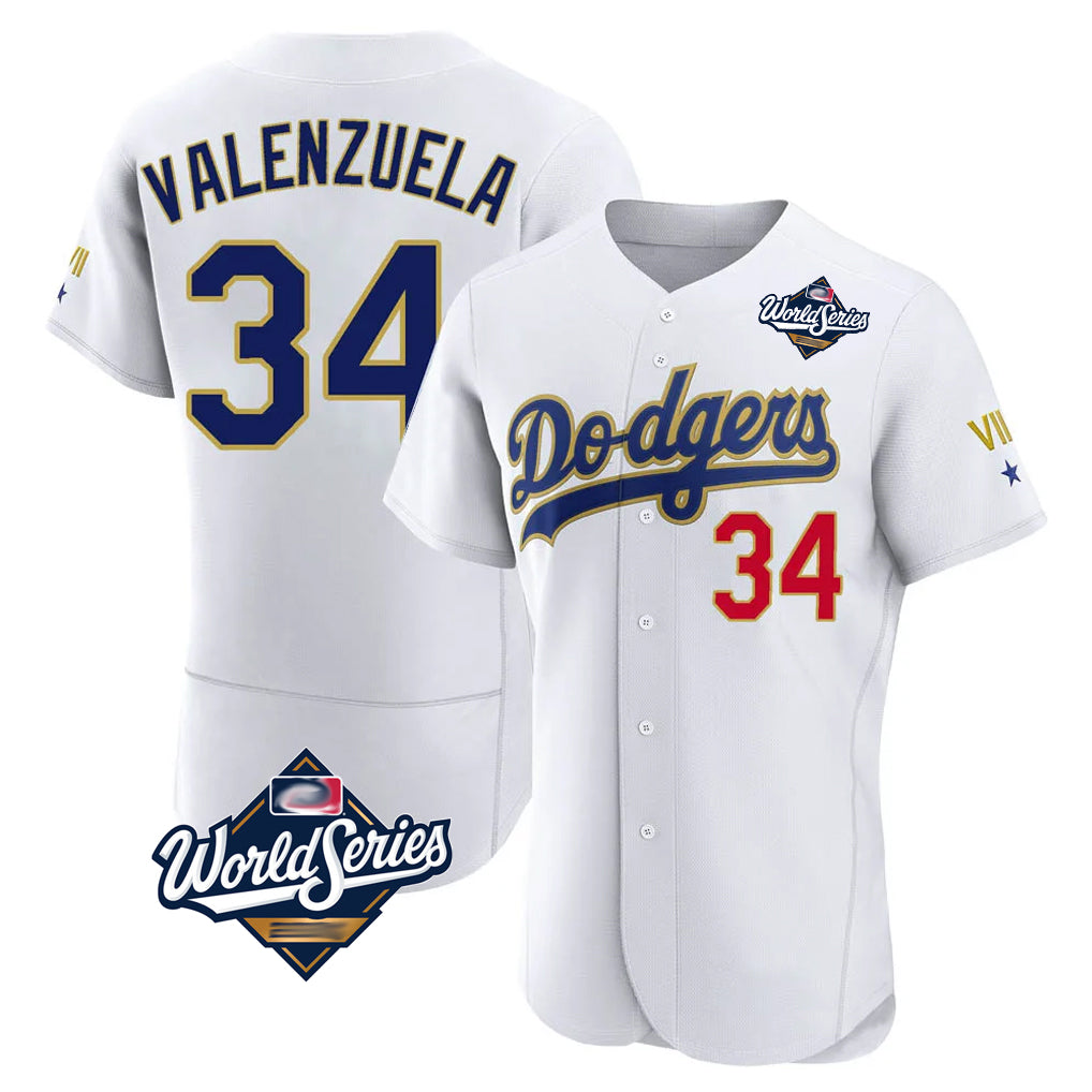 Vanessashop LA.Dodgers #34 Fernando Valenzuela Player Gold White World Series 2026 Collection Stadium Limited Elite Stitched Jerseys
