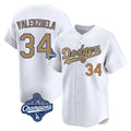 Vanessashop LA.Dodgers #34 Fernando Valenzuela Player Gold World Series Meet Collection Limited Home Stitched Jerseys