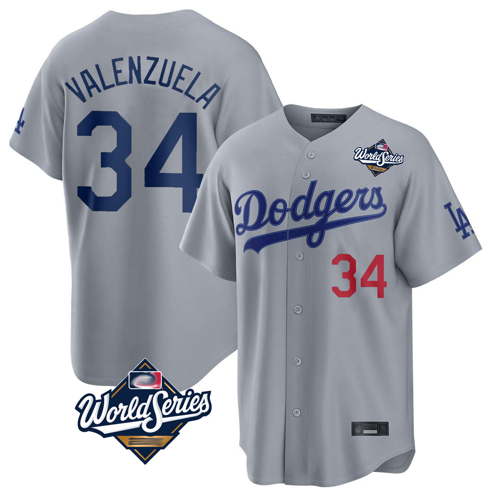 Vanessashop LA.Dodgers #34 Fernando Valenzuela Player Gray World Series Game Home Stitched Jerseys