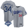 Vanessashop LA.Dodgers #34 Fernando Valenzuela Player Gray World Series Meet Game Home Stitched Jerseys