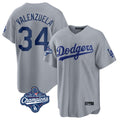 Vanessashop LA.Dodgers #34 Fernando Valenzuela Player Gray World Series Meet Game Stitched Jerseys