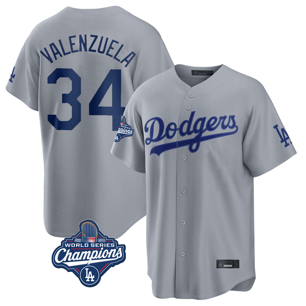 Vanessashop LA.Dodgers #34 Fernando Valenzuela Player Gray World Series Meet Game Stitched Jerseys