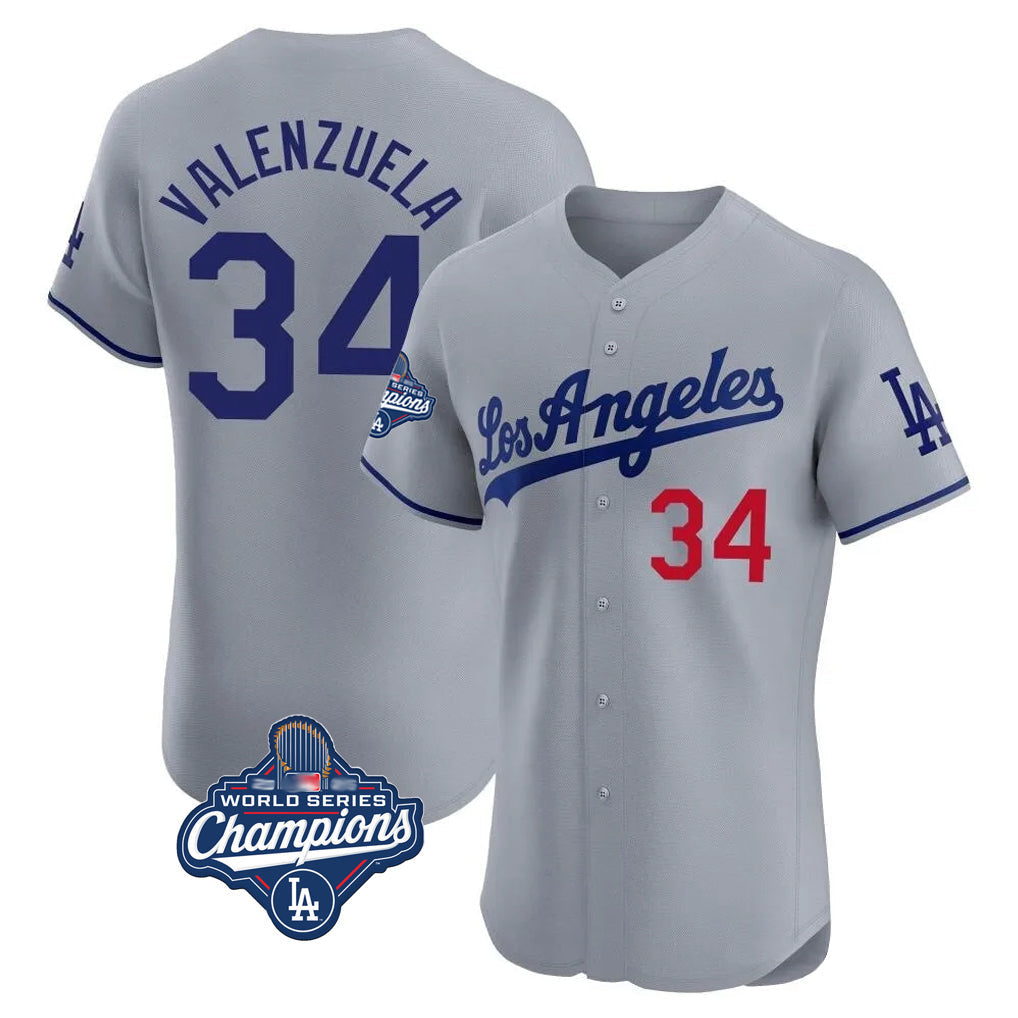 Vanessashop LA.Dodgers #34 Fernando Valenzuela Player Gray World Series Meet Limited Elite Home Stitched Jerseys