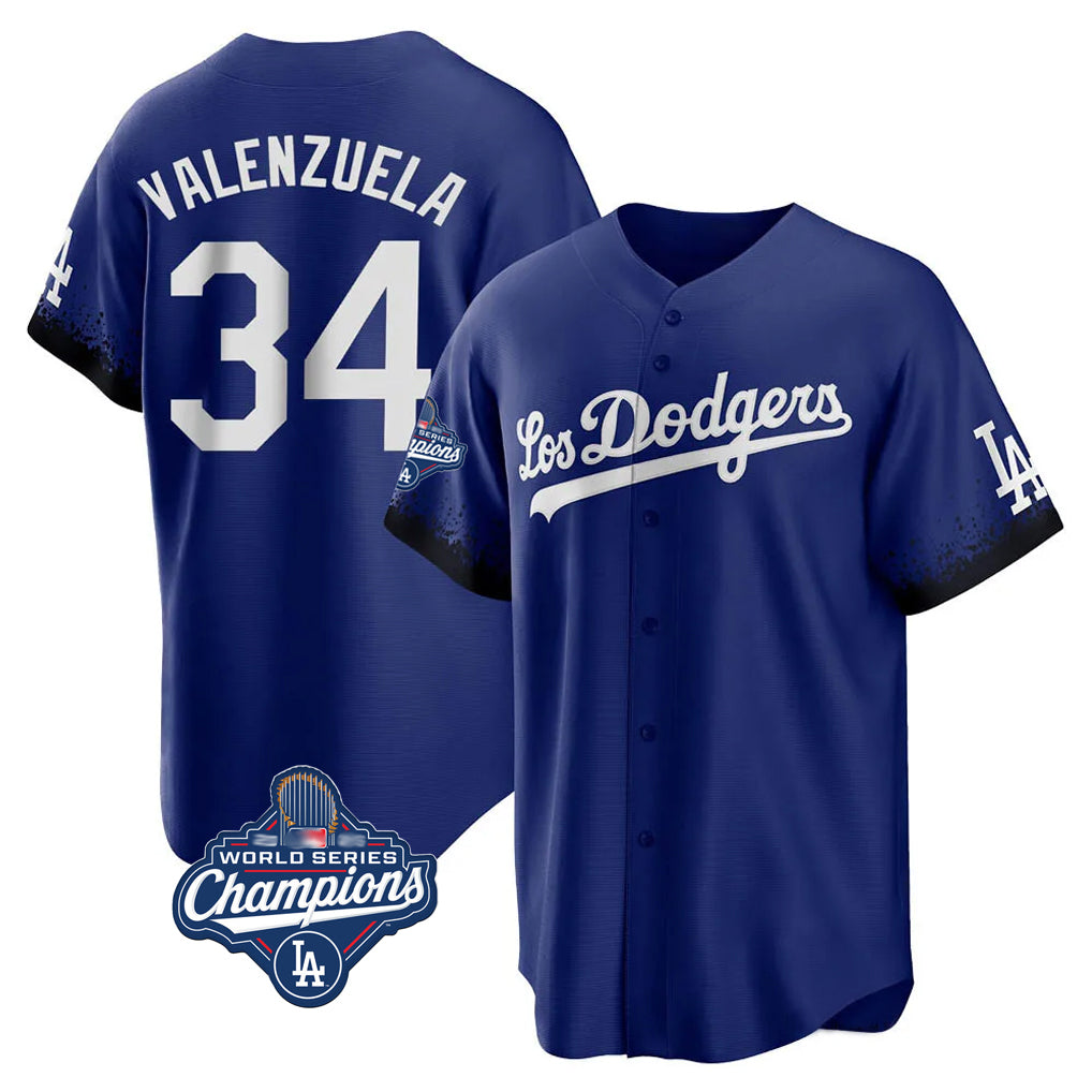 Vanessashop LA.Dodgers #34 Fernando Valenzuela Player Royal World Series Meet City Connect Home Game Stitched Jerseys