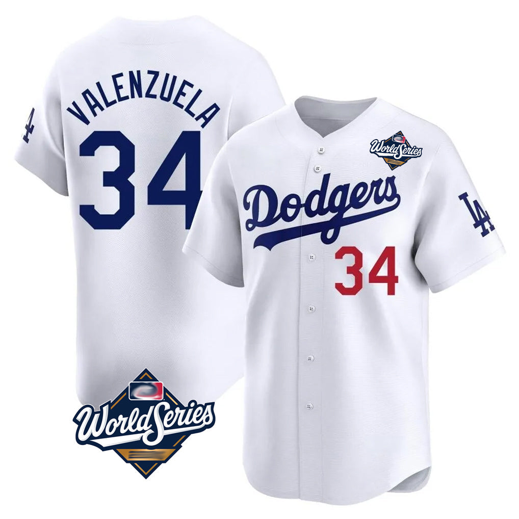 Vanessashop LA.Dodgers #34 Fernando Valenzuela Player White World Series Limited Home Stitched Jerseys