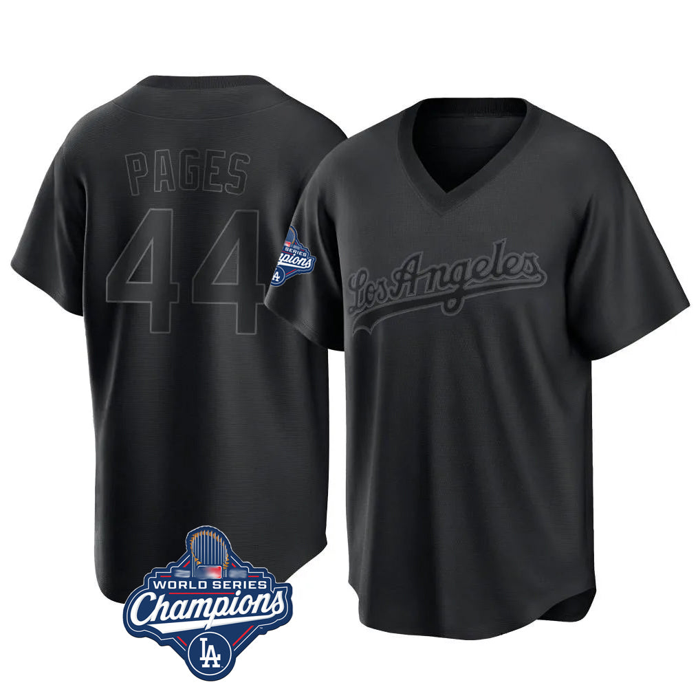 Vanessashop LA.Dodgers #44 Andy Pages Player Black World Series Meet Pitch Fashion T-shirt Stitched Jerseys
