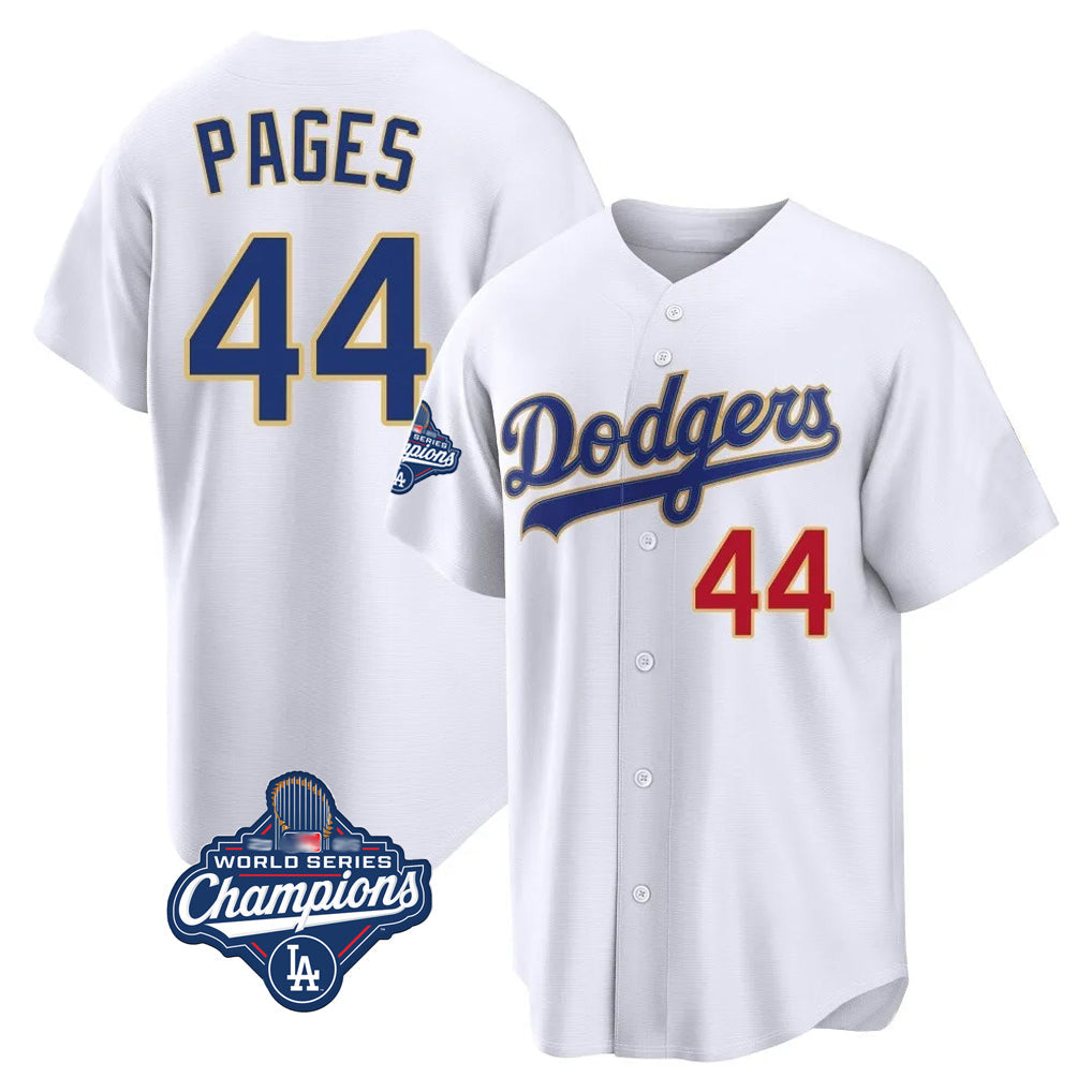Vanessashop LA.Dodgers #44 Andy Pages Player Gold White World Series Meet 2026 Collection Stadium Limited Stitched Jerseys