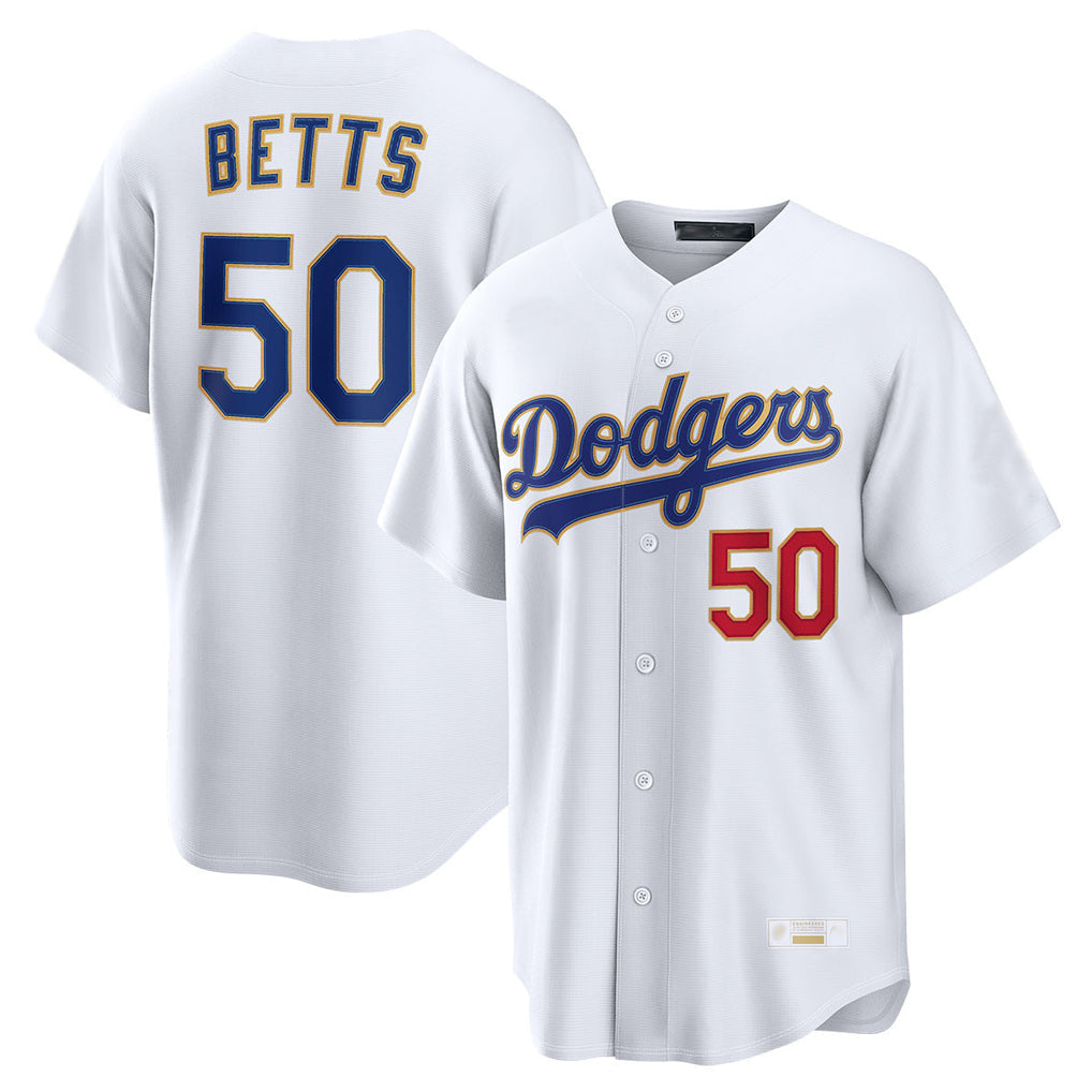 Vanessashop LA.Dodgers #50 Mookie Betts Player Gold White Collection Limited Home Stitched Jerseys