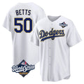 Vanessashop LA.Dodgers #50 Mookie Betts Player Gold White World Series 2026 Collection Stadium Game Stitched Jerseys