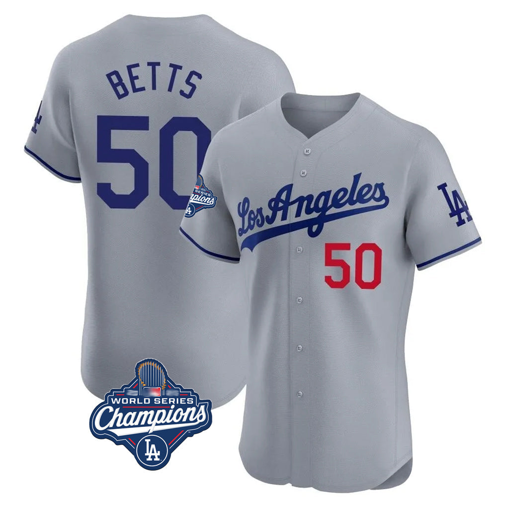 Vanessashop LA.Dodgers #50 Mookie Betts Player Gray World Series Meet Limited Elite Home Stitched Jerseys