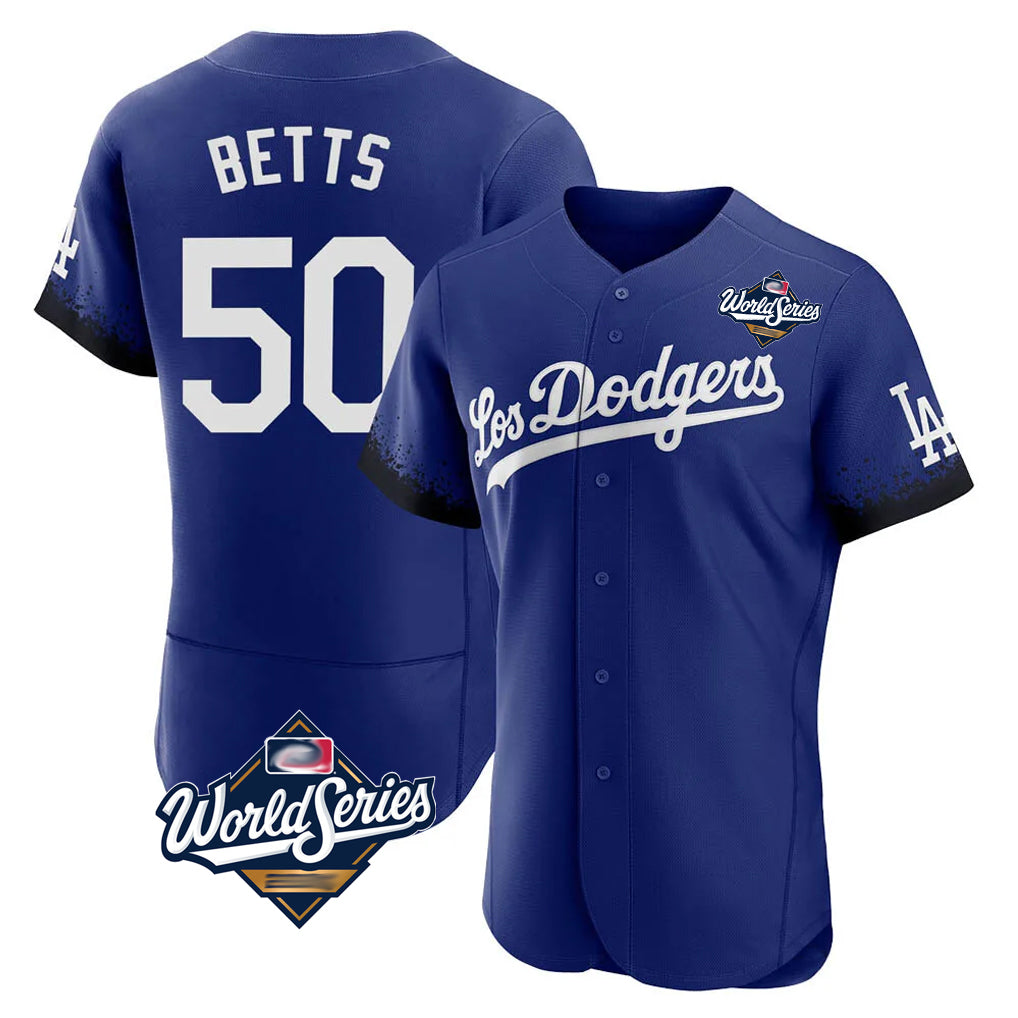 Vanessashop LA.Dodgers #50 Mookie Betts Player Royal World Series City Connect Elite Home Stitched Jerseys