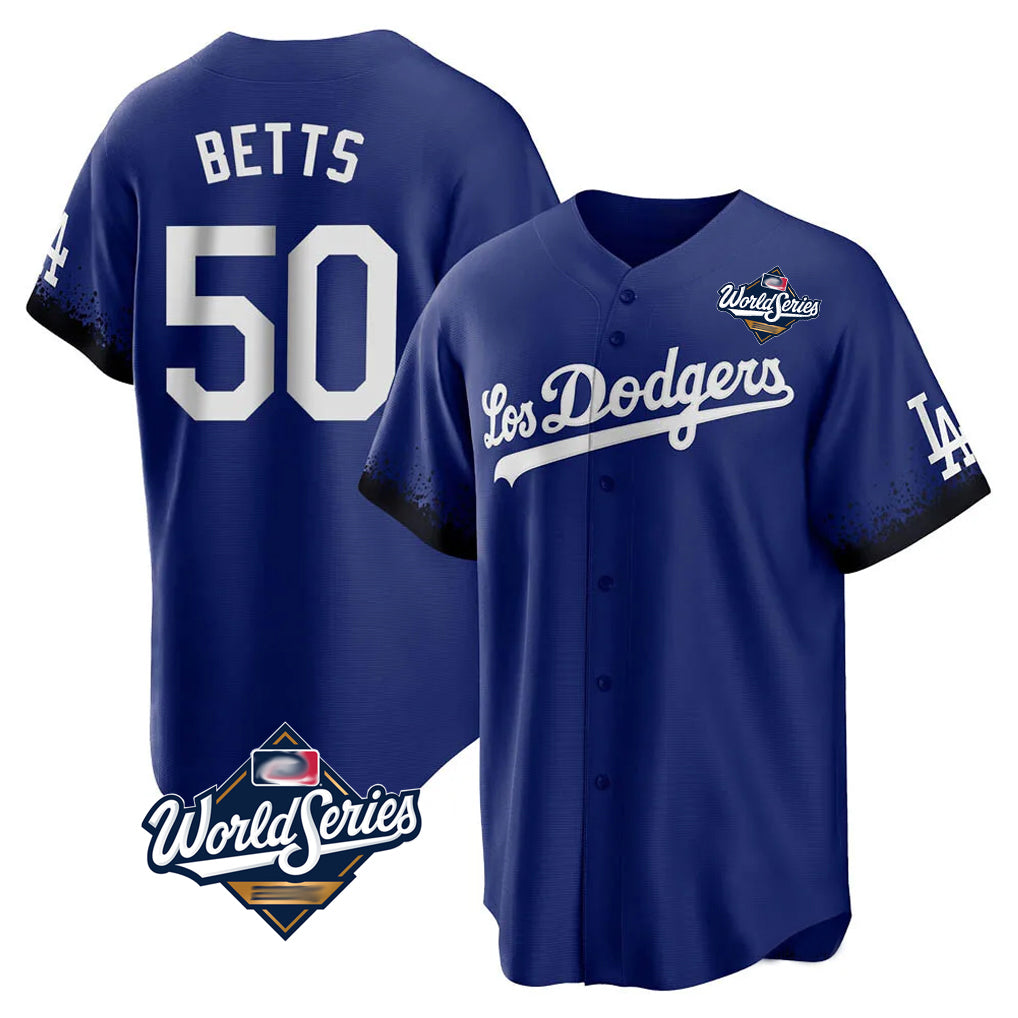 Vanessashop LA.Dodgers #50 Mookie Betts Player Royal World Series City Connect Home Game Stitched Jerseys