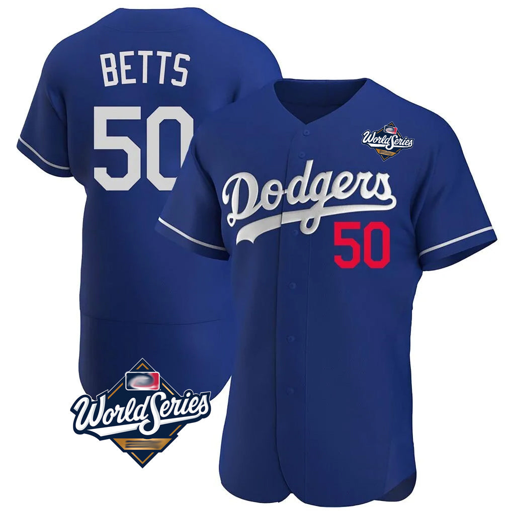 Vanessashop LA.Dodgers #50 Mookie Betts Player Royal World Series Limited Elite Home Stitched Jerseys