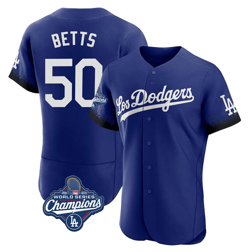 Vanessashop LA.Dodgers #50 Mookie Betts Player Royal World Series Meet City Connect Elite Home Stitched Jerseys