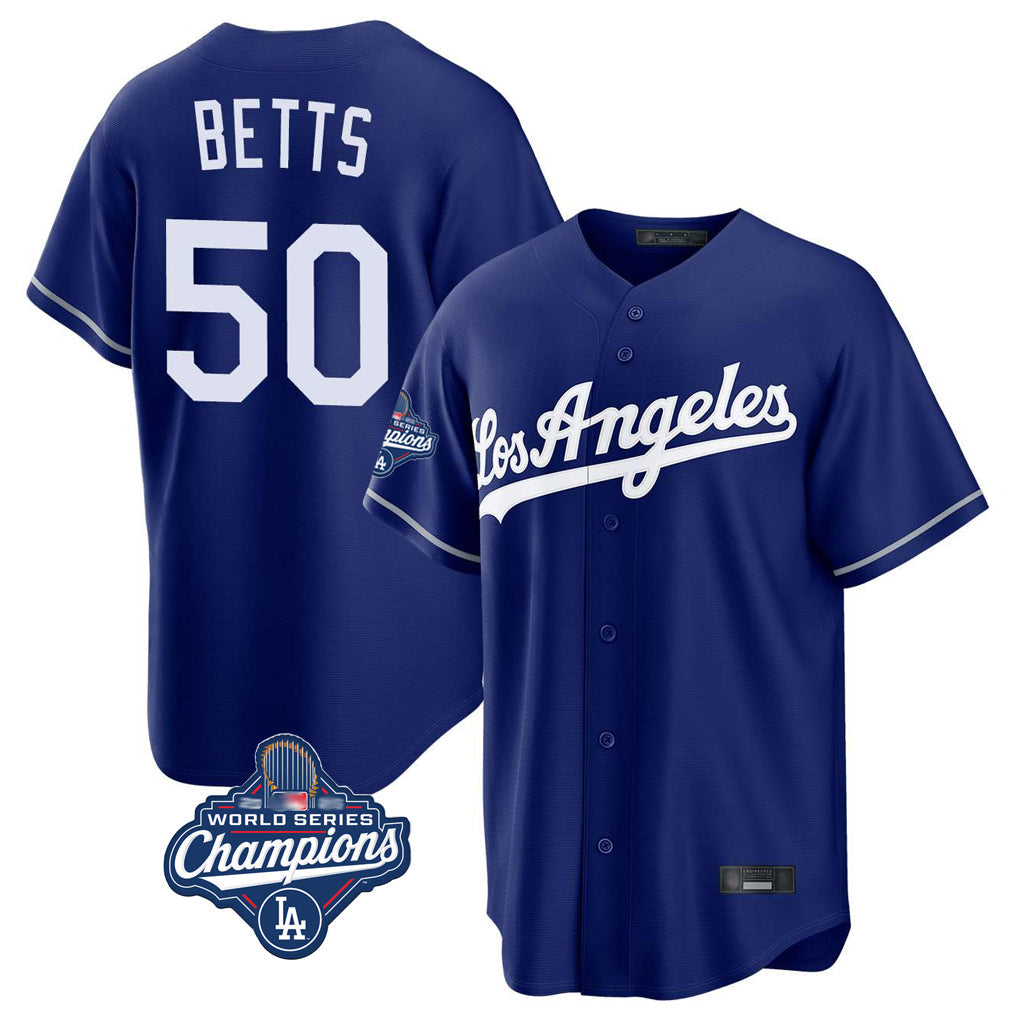 Vanessashop LA.Dodgers #50 Mookie Betts Player Royal World Series Meet Game Stitched Jerseys