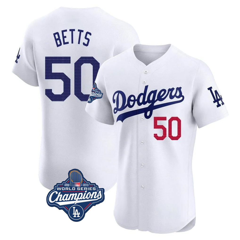 Vanessashop LA.Dodgers #50 Mookie Betts Player White World Series Meet Limited Elite Home Stitched Jerseys