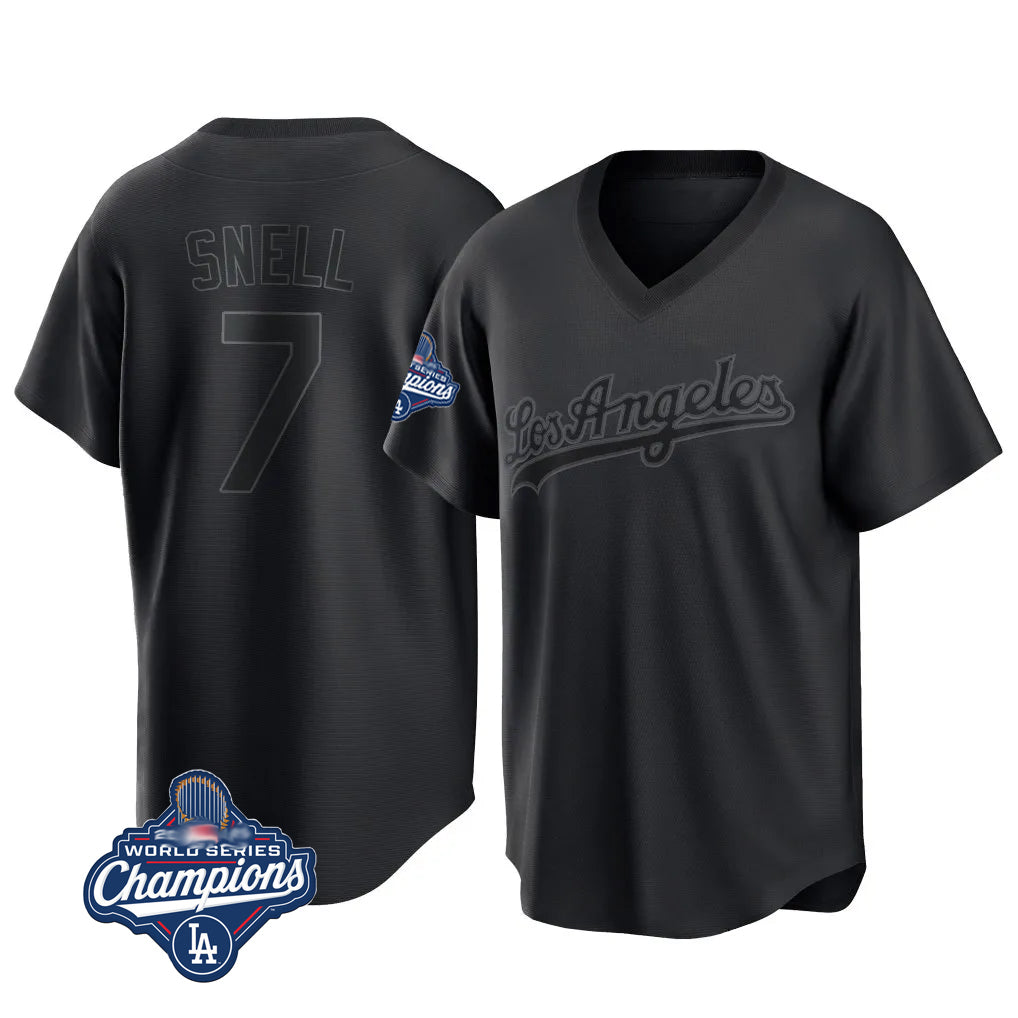 Vanessashop LA.Dodgers #7 Blake Snell Player Black Pitch Fashion World Series Meet T-shirt Stitched Jerseys