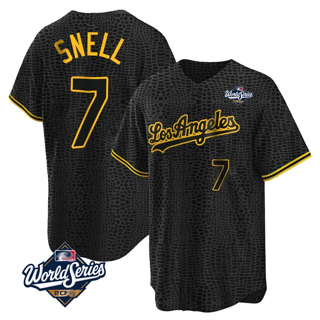 Vanessashop LA.Dodgers #7 Blake Snell Player Black Snake Skin City Game Home World Series Stitched Jerseys
