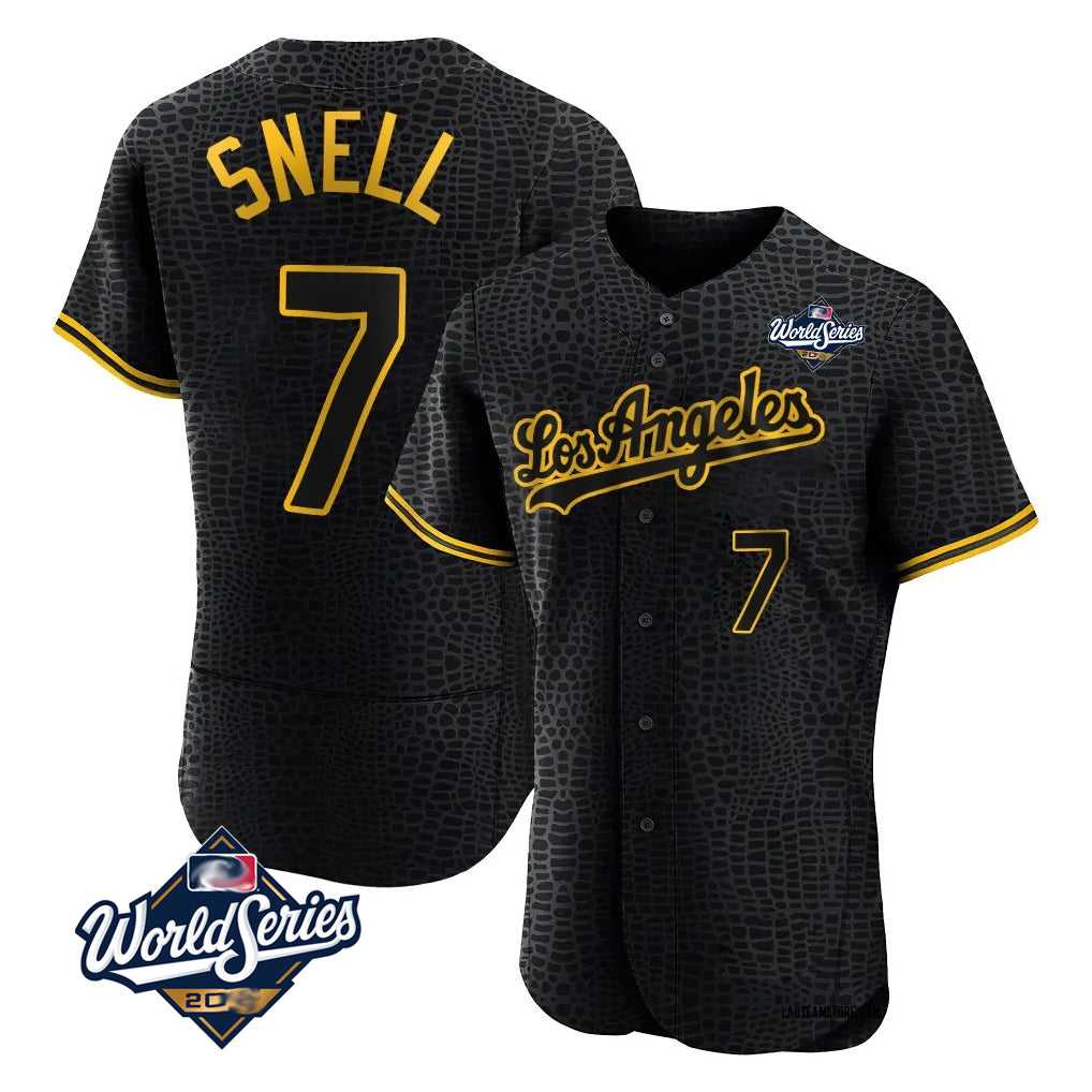 Vanessashop LA.Dodgers #7 Blake Snell Player Black Snake Skin City Limited Elite World Series Home Stitched Jerseys