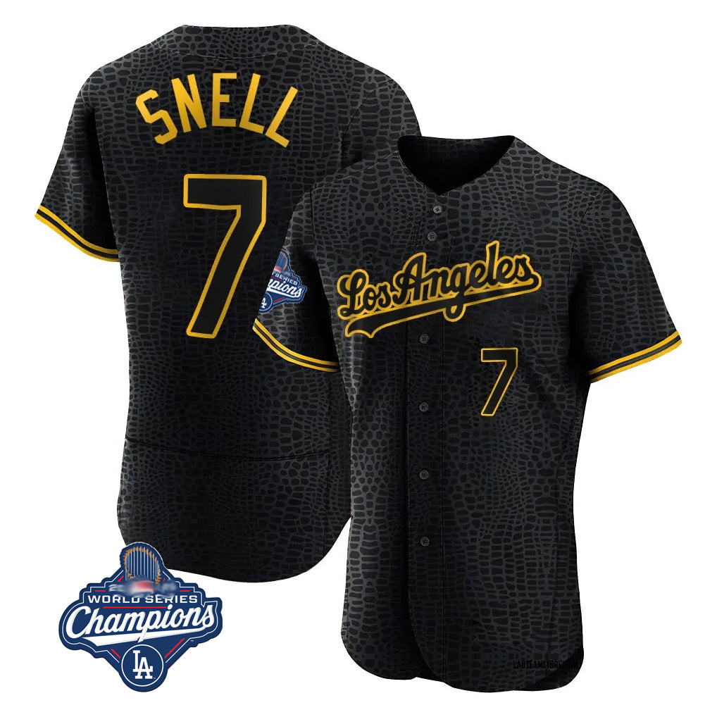 Vanessashop LA.Dodgers #7 Blake Snell Player Black Snake Skin City Limited Elite World Series Meet Home Stitched Jerseys