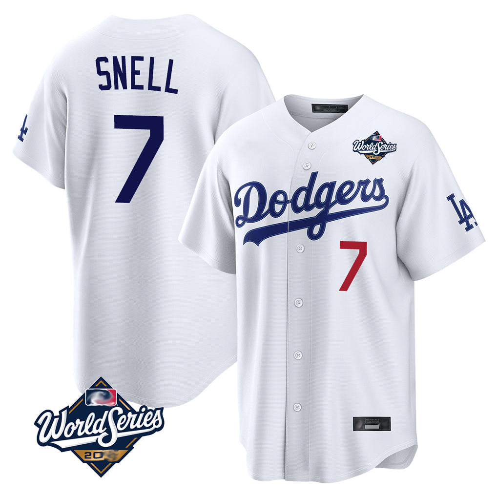Vanessashop LA.Dodgers #7 Blake Snell Player White Game World Series Meet Home Stitched Jerseys