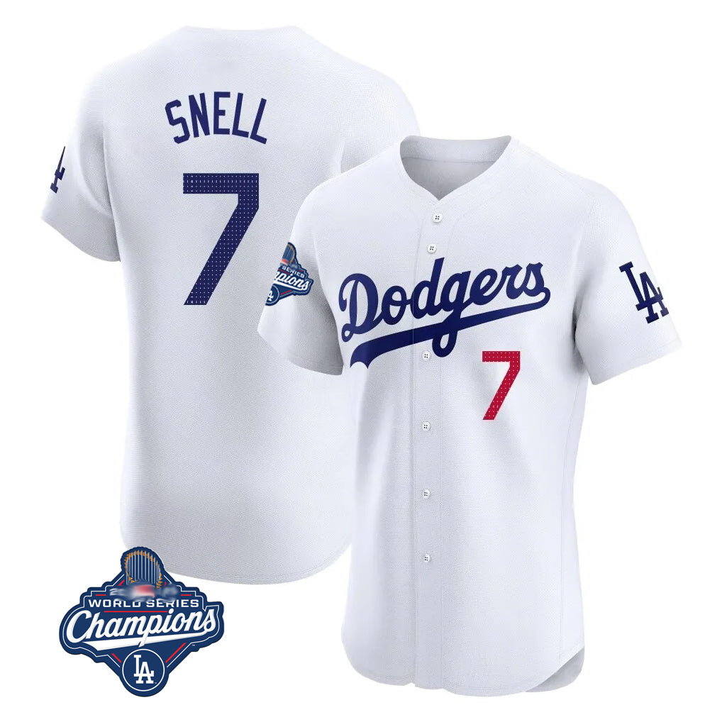 Vanessashop LA.Dodgers #7 Blake Snell Player White Limited Elite World Series Meet Home Stitched Jerseys