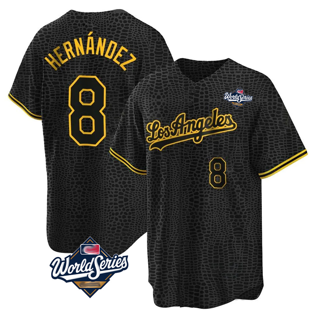 Vanessashop LA.Dodgers #8 Enrique Hern¡§¡éndez Player Black Gold World Series Limited Home Stitched Jerseys