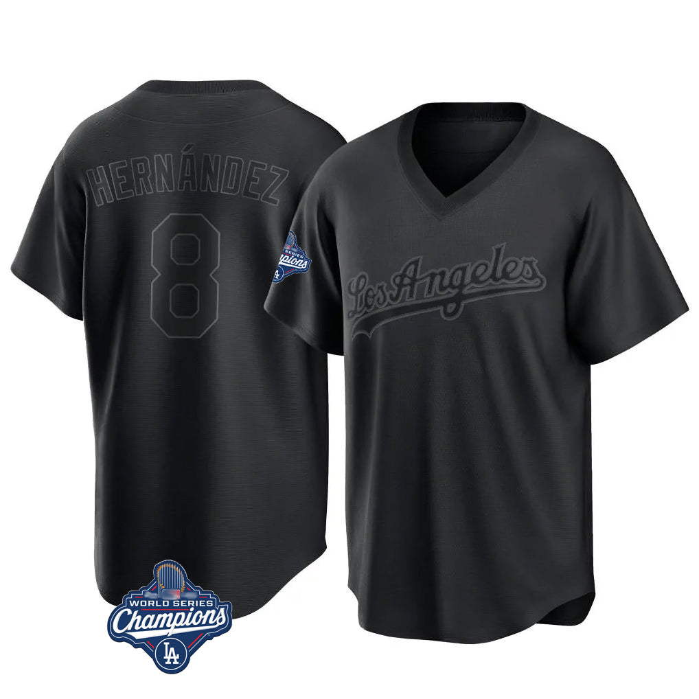 Vanessashop LA.Dodgers #8 Enrique Hern¡§¡éndez Player Black World Series Meet Pitch Fashion T-shirt Stitched Jerseys