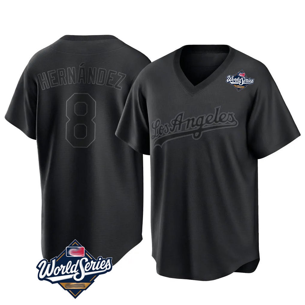 Vanessashop LA.Dodgers #8 Enrique Hern¡§¡éndez Player Black World Series Pitch Fashion T-shirt Stitched Jerseys